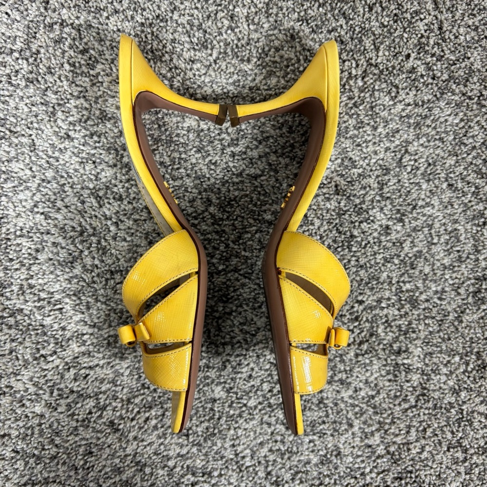Prada Yellow Saffiano Leather Bow Detail Kitten Heels Size 37 - Picture 5 of 11